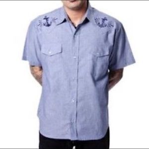 Rock Steady Blue Anchor Western Snap Shirt Large